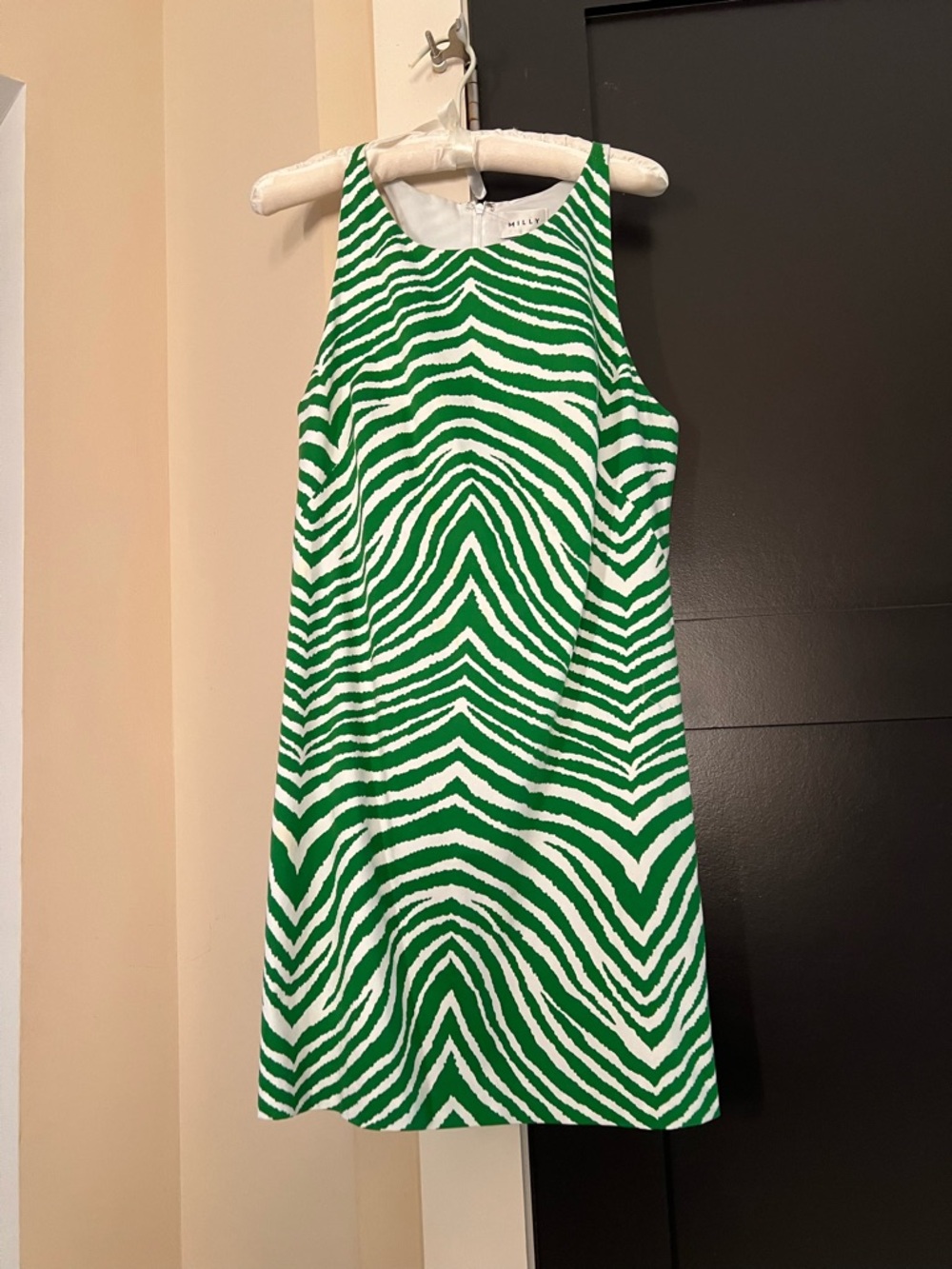 Milly Green and White Zebra-Print Sleeveless Shift Dress